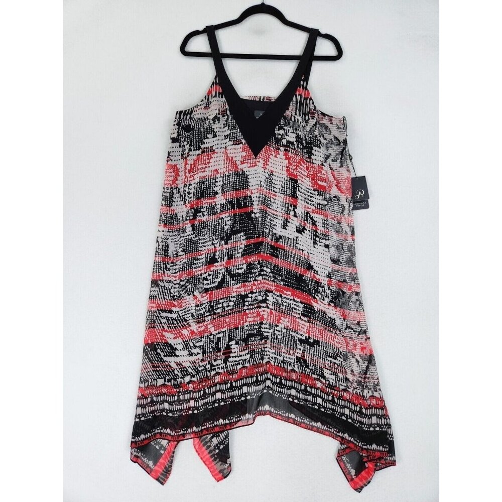 Adrianna Papell Dress Women 12 Black Red Sleeveless V Neck Flowy Casual Midi NEW